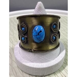 WOMENS SOUTHWESTERN FAUX TURQUOISE STONE CUFF BRACELET-COPPER LOOK L=7"‎ W=2"